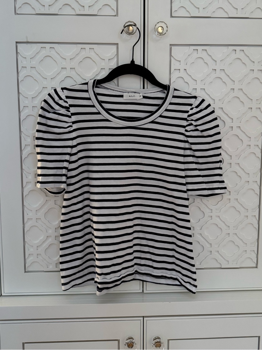 A.L.C. Navy & White Striped Puff Sleeve Top